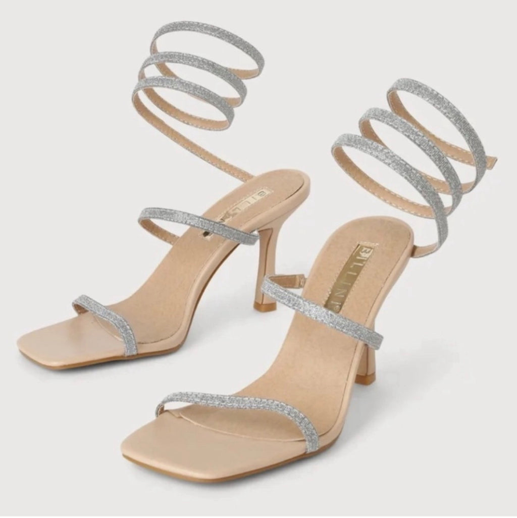 Billini Simi Silver Glitter
Rhinestone Sandal Nude Heels sz 8 $75