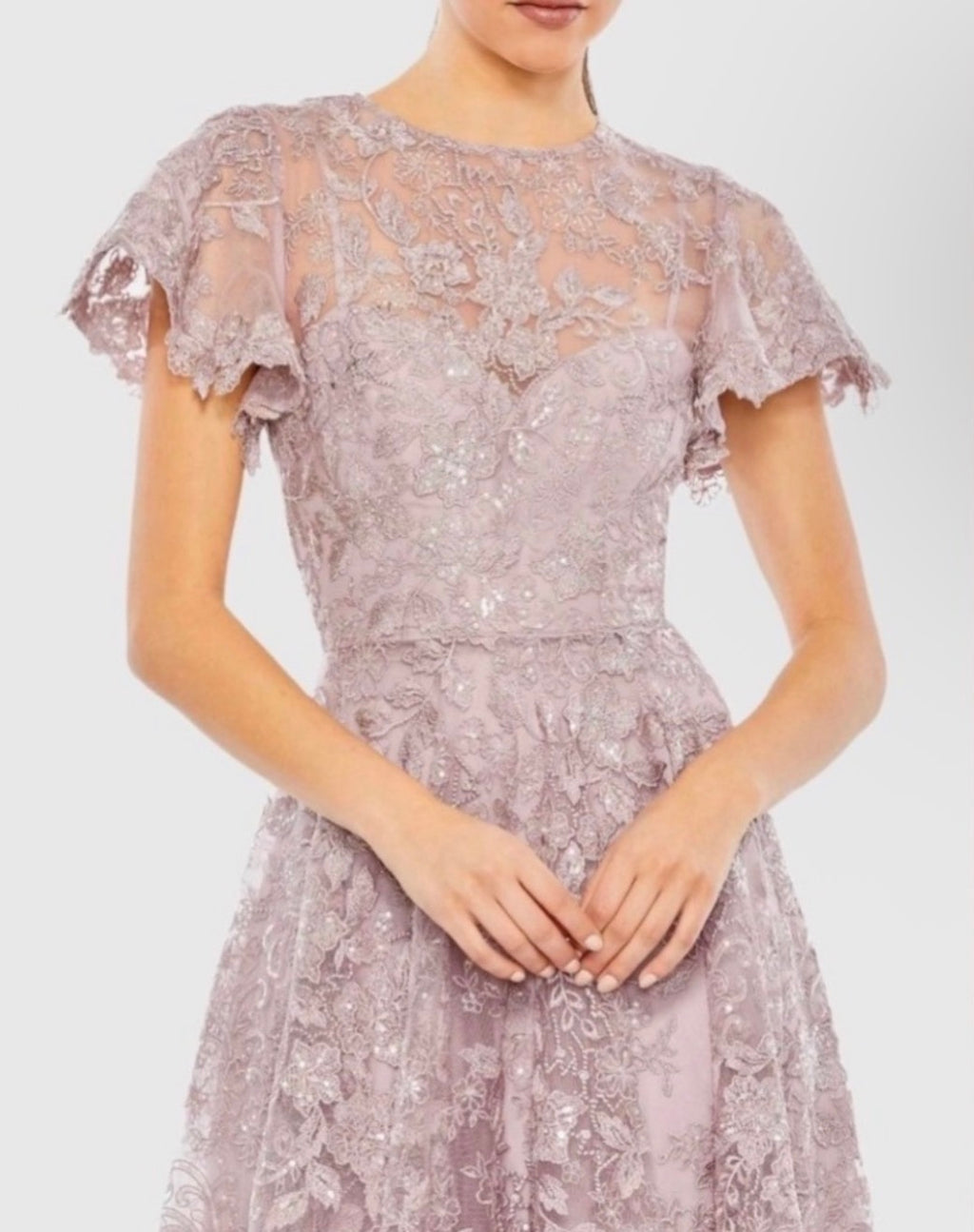 Mac Duggal 50665 Lilac Embroidered High Neck Cap Sleeve Gown NWT Size 8 $698