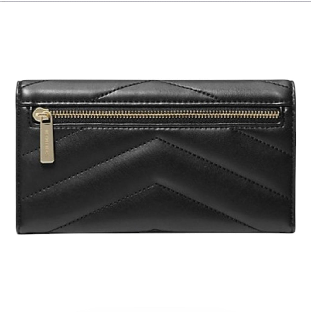 Michael Kors Jet Set Travel Large Quilted Tri-Fold Wallet in Black