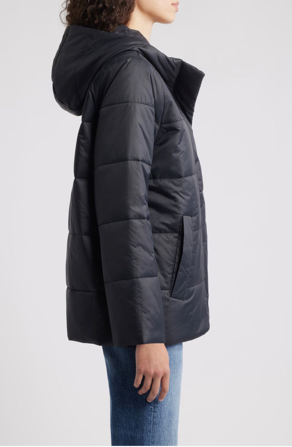 Eileen Fisher Hooded Puffer Jacket Black Size XS