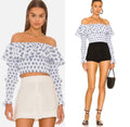 Caroline Constas Floral Off Shoulder Long Sleeves Lydia Top in Blue Toile Spot XXS $395