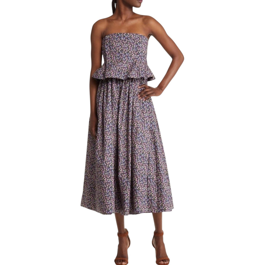 NACKIYE Floral Ditsy Pintuck
Peplum Strapless Midi Dress Sz 38
US 6
