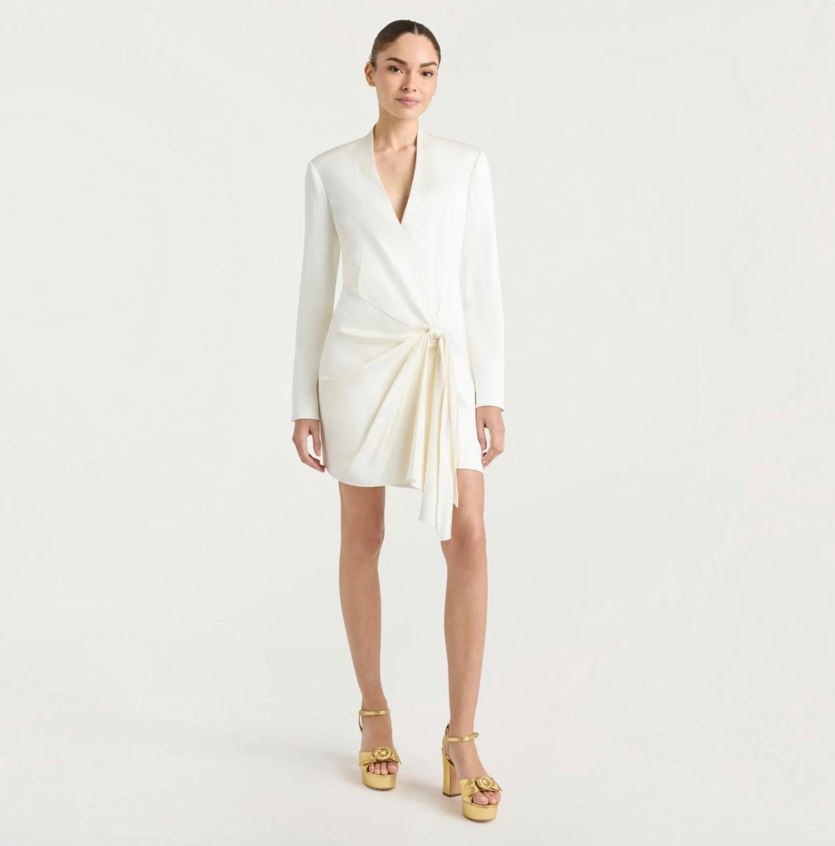 CINQ À SEPT Irma Ivory Satin Tie Front Mini Dress Size 8