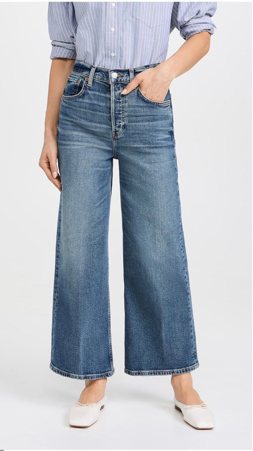RE/DONE High Rise Wide Leg Crop
Jeans Crafted Indigo Sz 30 $295