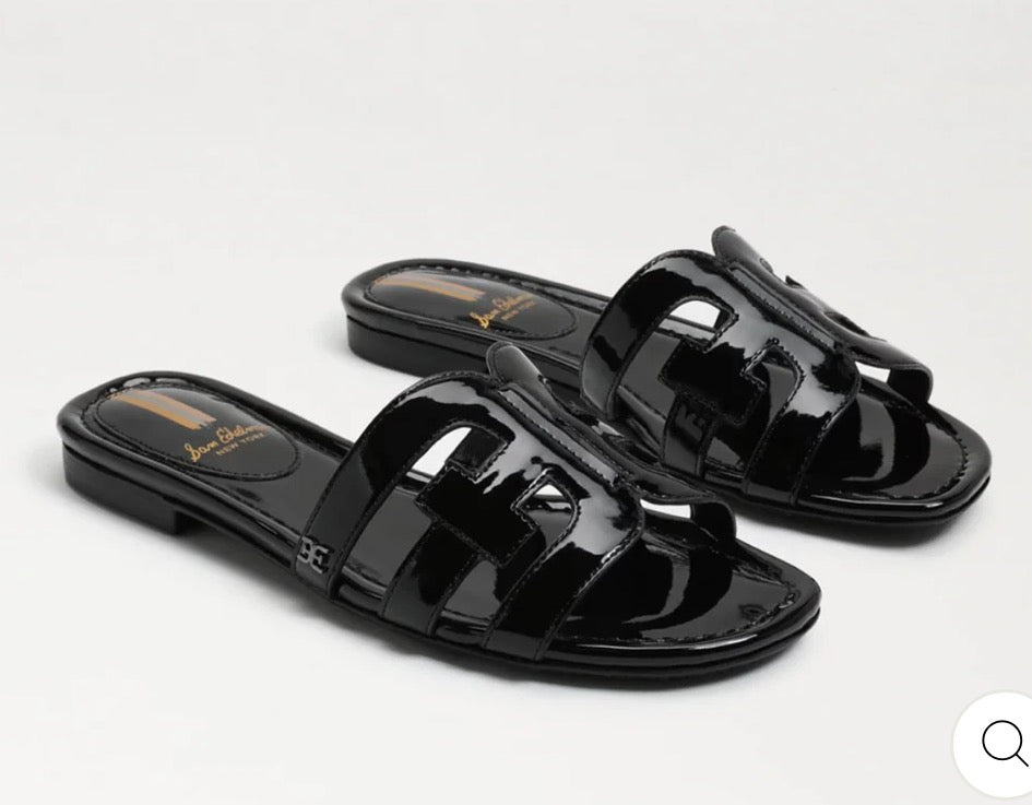 Sam Edelman Bay Slide Sandal Black Patent Leather Sz 9