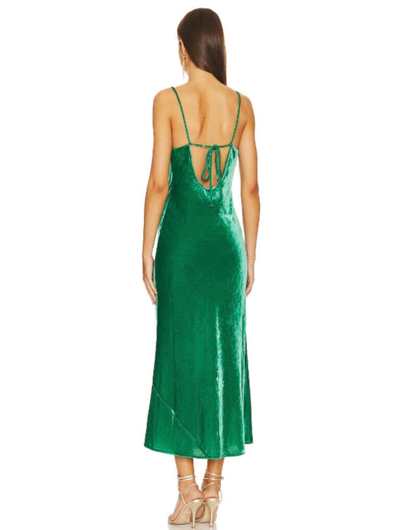 RHODE JEMIMA VELVET SLIP STYLE MAXI DRESS IN EMERALD GREEN Sz 0 $535