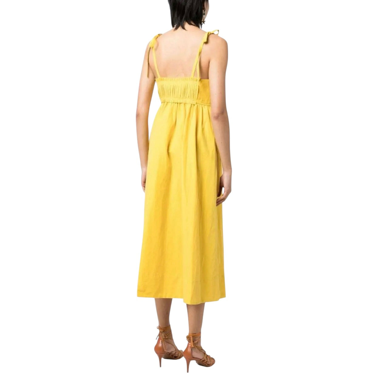 Ulla Johnson Laetitia Noir Pleated Linen Silk Midi Dress Yellow Size 4