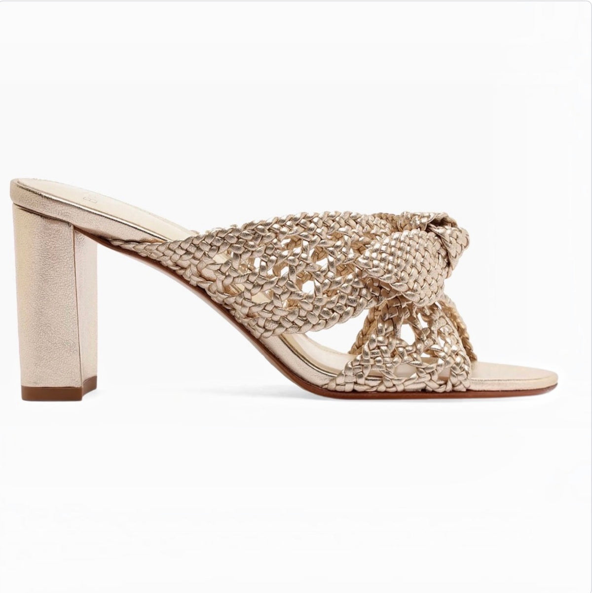 Alexandre Birman Belinda 75mm Woven Leather Mules Gold
Size 38.5 / US 8.5