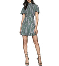 Reiss Natalie Geo Print Split Sleeve Mini Dress Green Size 0 $315