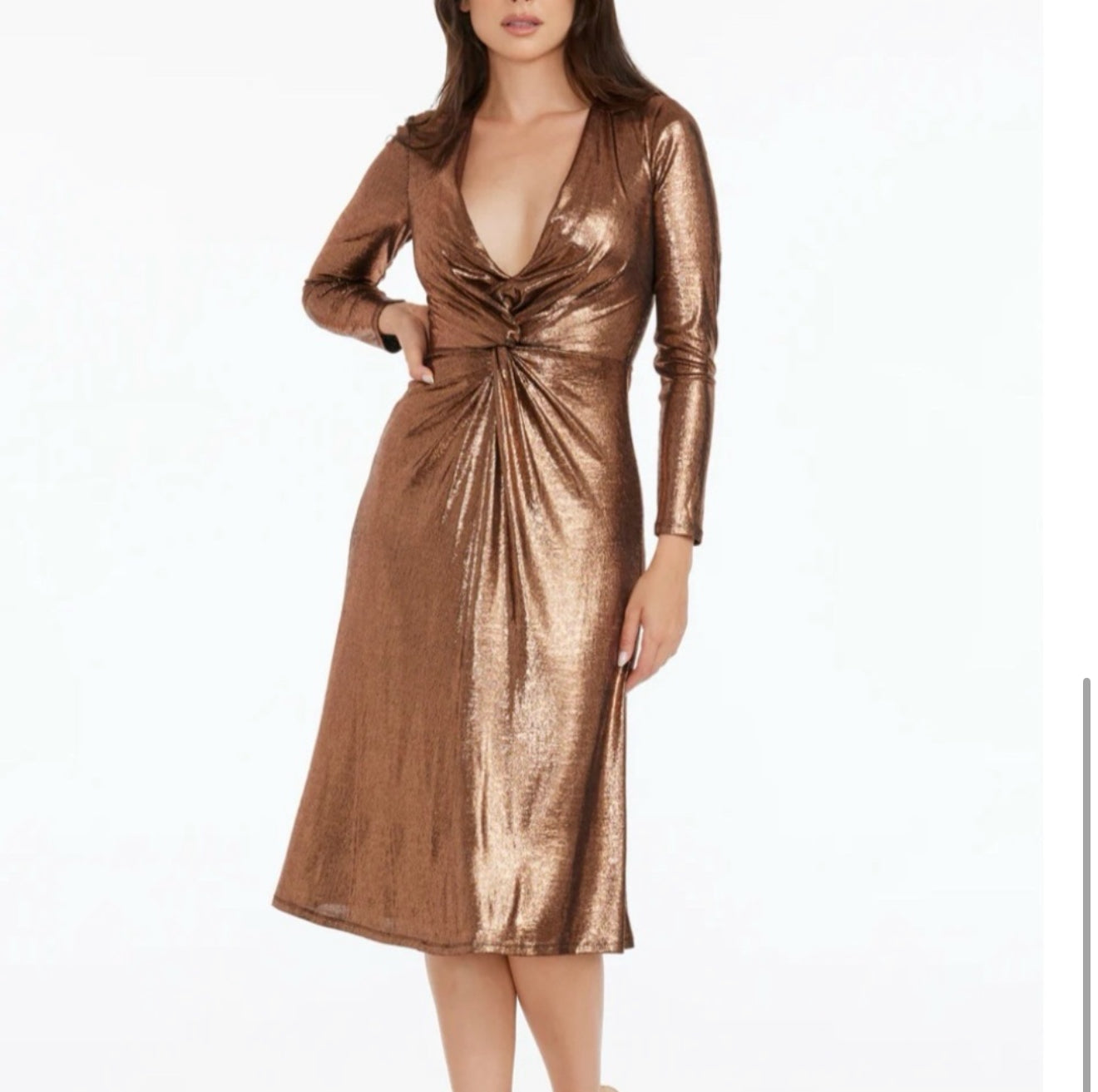Dress the Population Daria Metallic Long Sleeve Fit & Flare Dress Sz Small $248 bronze