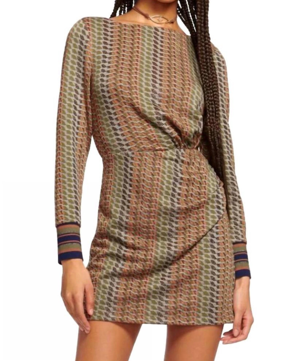 Ramy Brook Wheeler Dress Dark Moss Geometric Metallic Stripe Sz 4 NWT $395