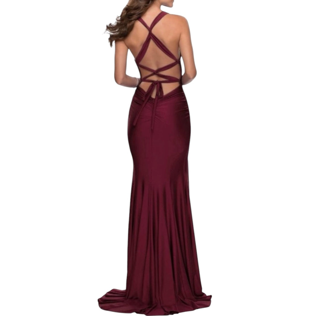La Femme 28677 Satin Jersey Trumpet Gown Dark Berry
Dress Sz 8