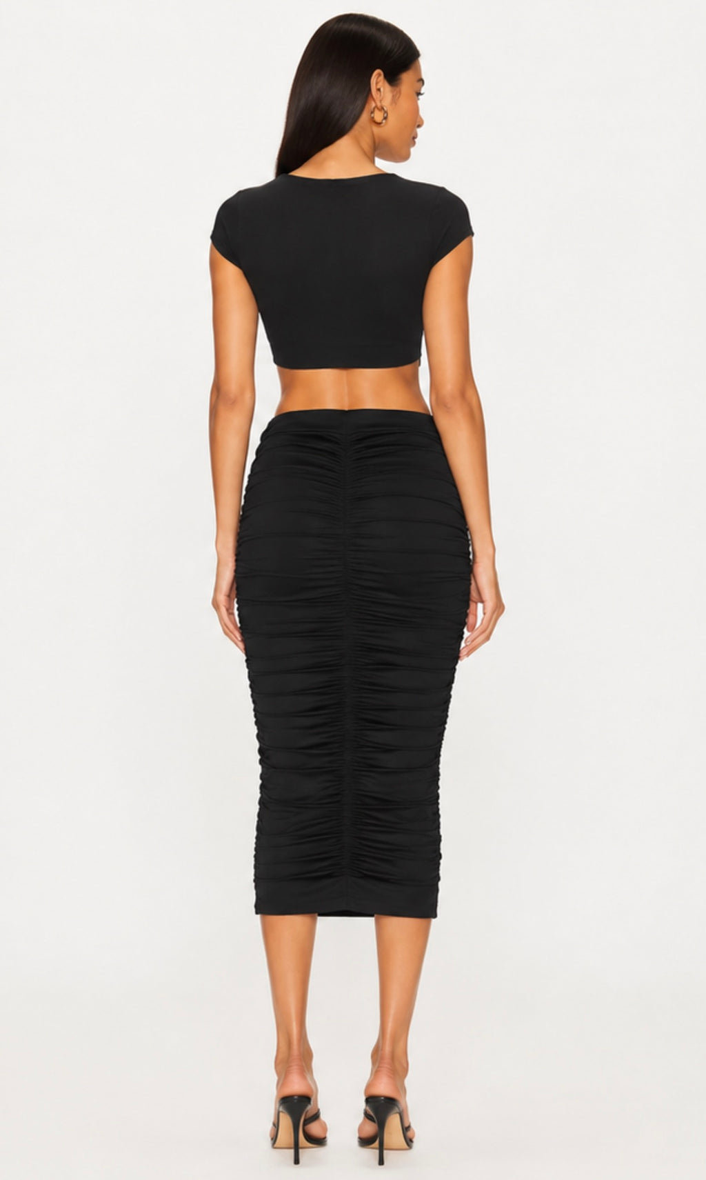 Heiress Beverly Hills Black Ruched Sculpt Midi Skirt Sz Medium $168