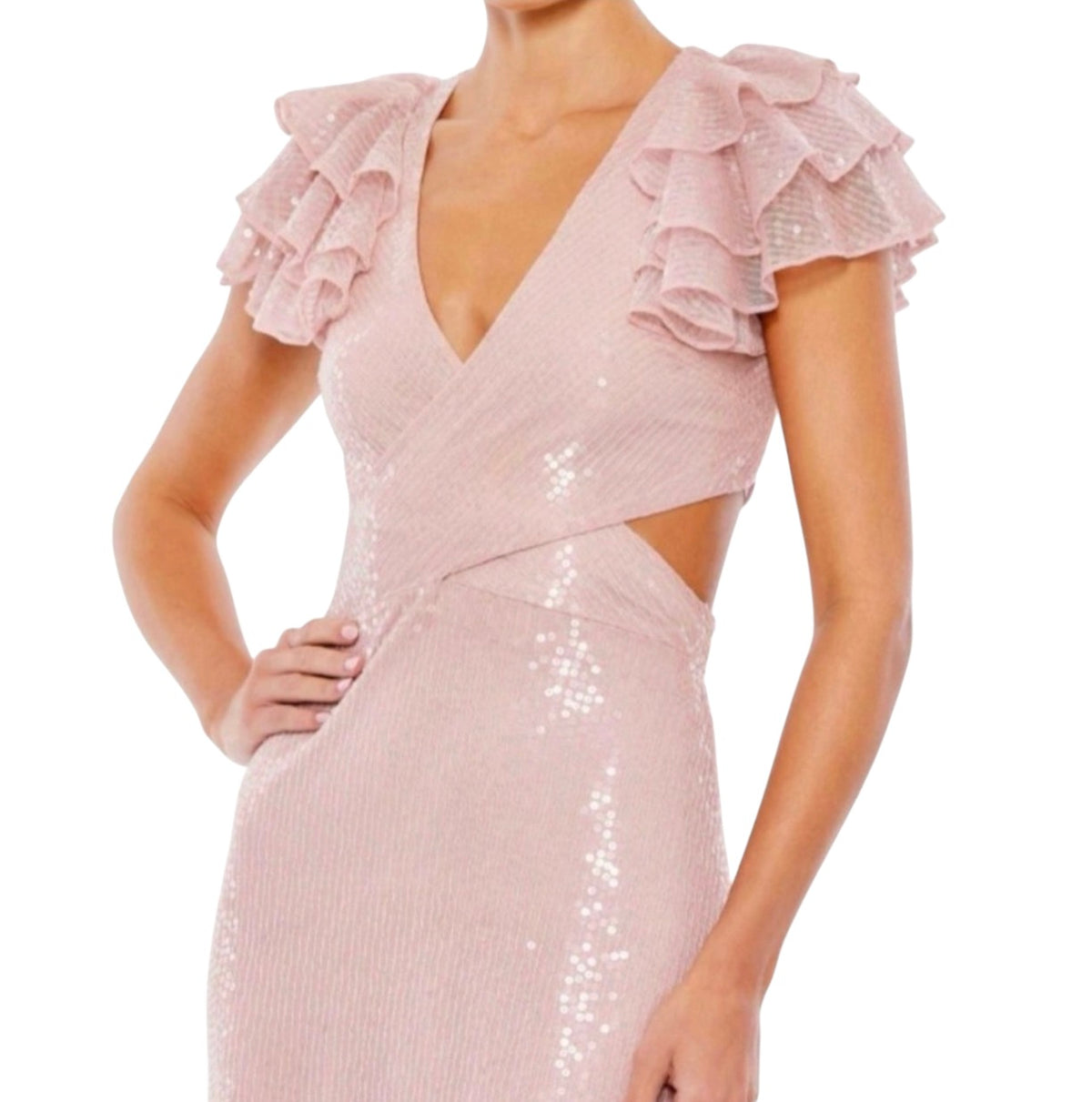 Mac Duggal 10829 Sequined Cut Out Lace Back Gown Rose Pink Sz 2