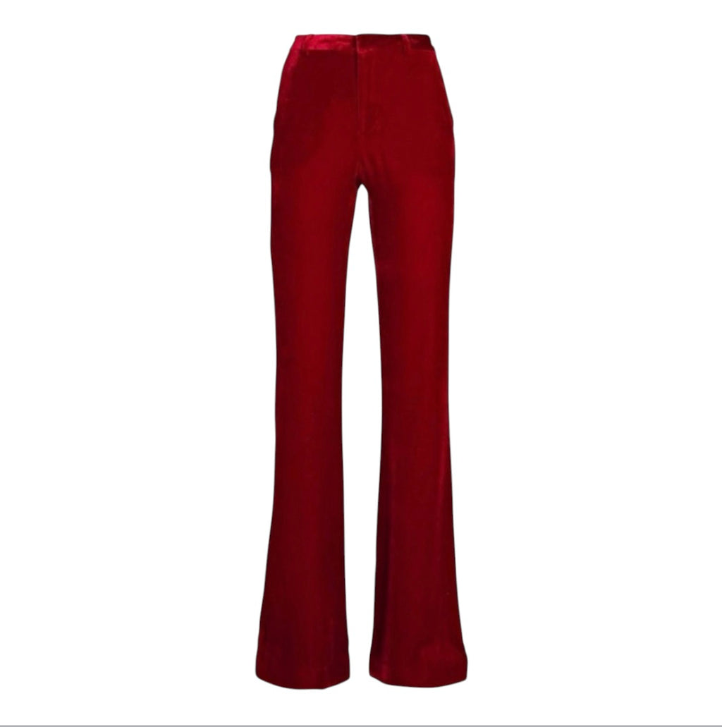 L’AGENCE Lane Velvet Flare Pant Red Dahlia Silk Blend Sz 2