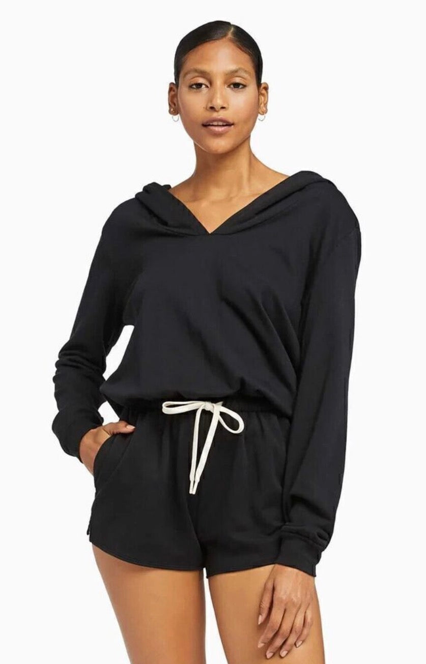 Vitamin A Emery Fleece Hoodie Romper Black Women’s Size XS $175