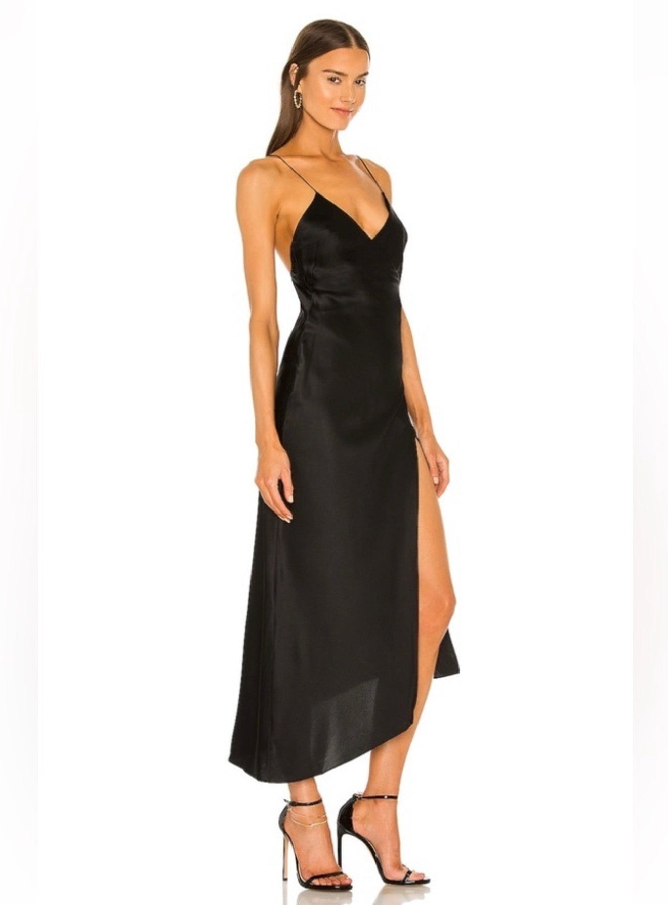 SER.O.YA Emma Silk Dress Black Slip Open Back Sz Small  $395