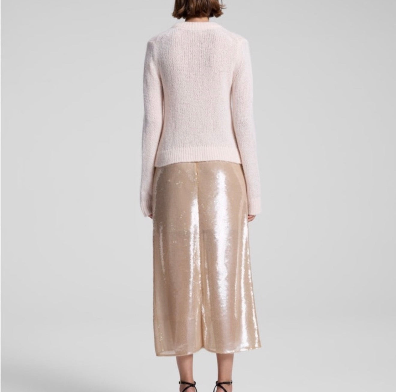 A.L.C. Bowie Sheer Alpaca Crewneck Sweater Light Pink Sz XS