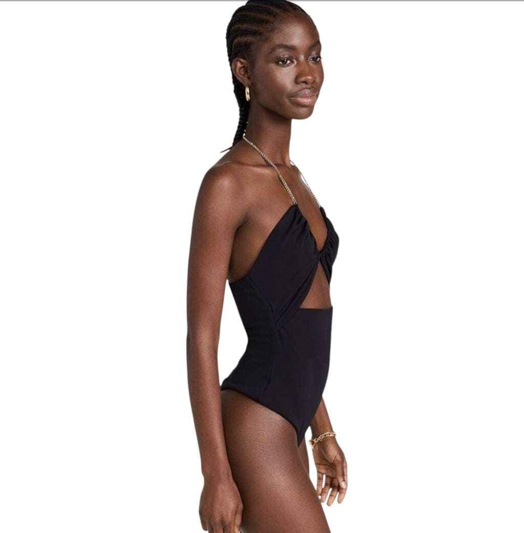 Alice + Olivia Sariya Cutout Black Bodysuit Chain Neck Medium