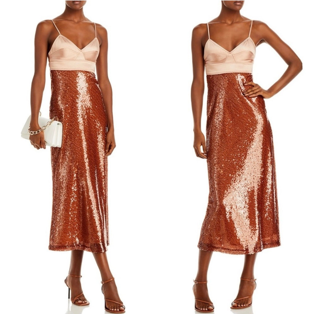 A.L.C. Gisele BROWN/SIROCCO  Cutout Sequin Satin Crepe Midi Dress Size 2 $550