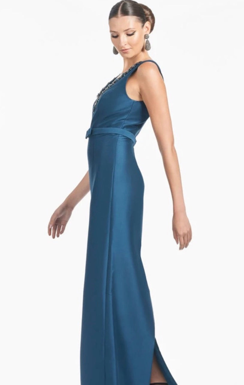 Sachin & Babi Garda Crystal-Embellished Mikado Gown in Bottle Green Sz 0 $995