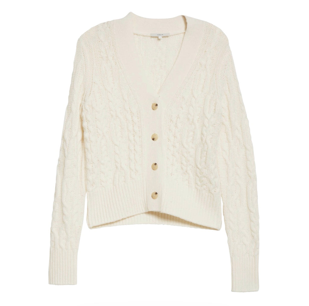 VINCE Triple Braid Cable Wool Cashmere Cardigan Off White Size Small