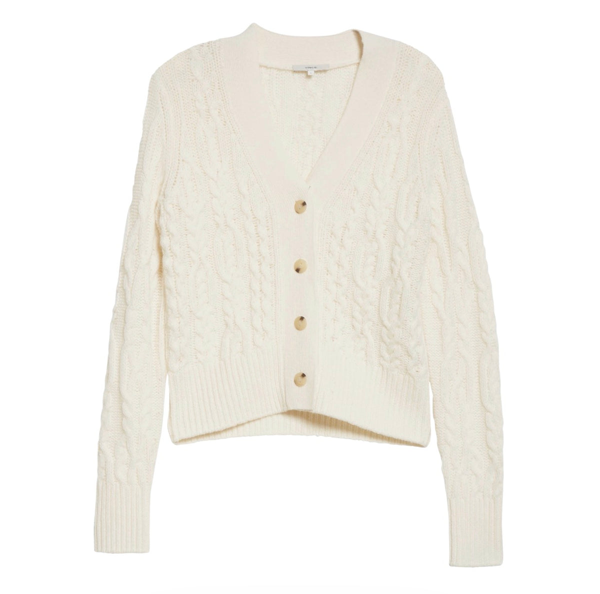 VINCE Triple Braid Cable Wool Cashmere Cardigan Off White Size Small