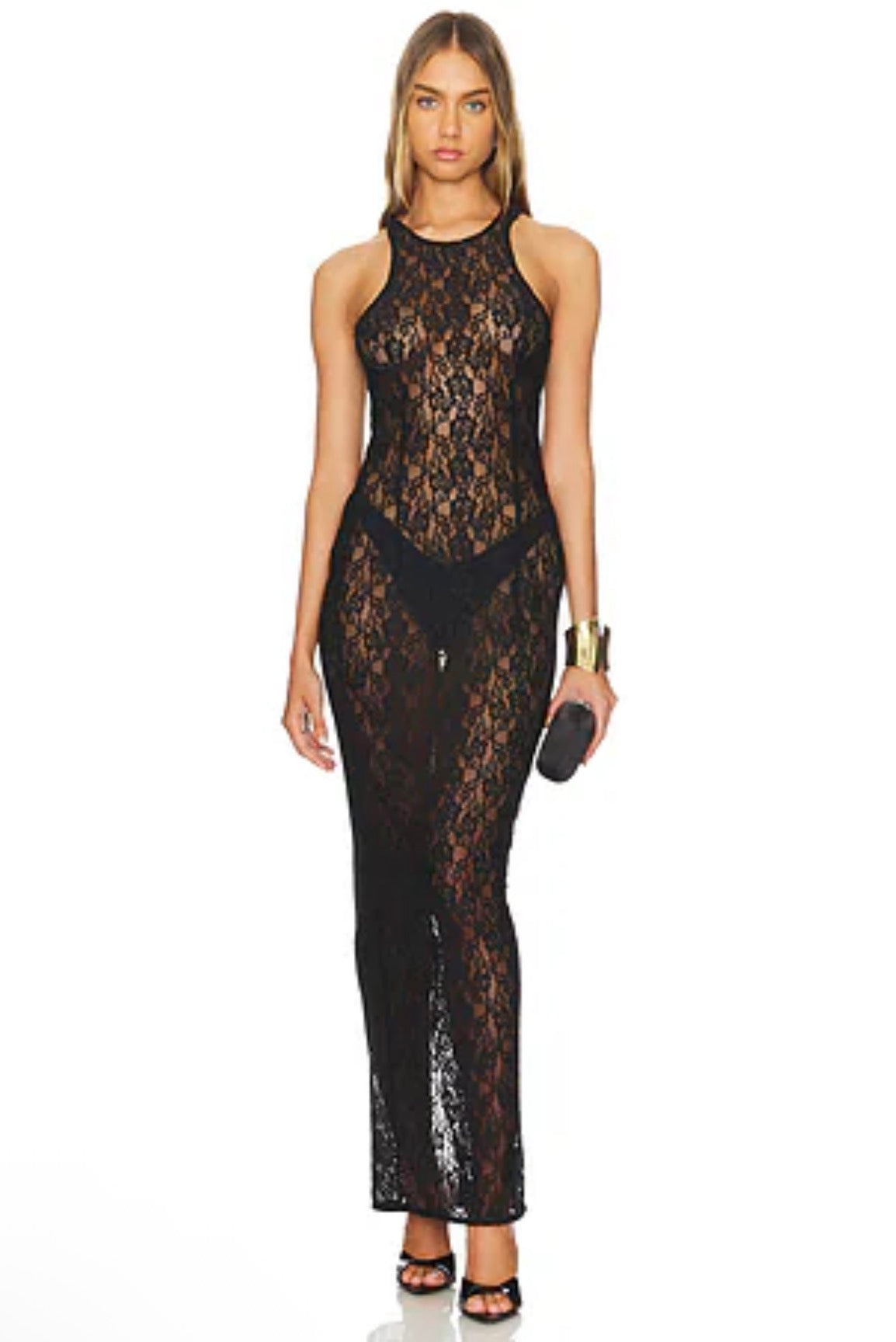 Miscreants London Tanya Lace Maci Dress in Black $495