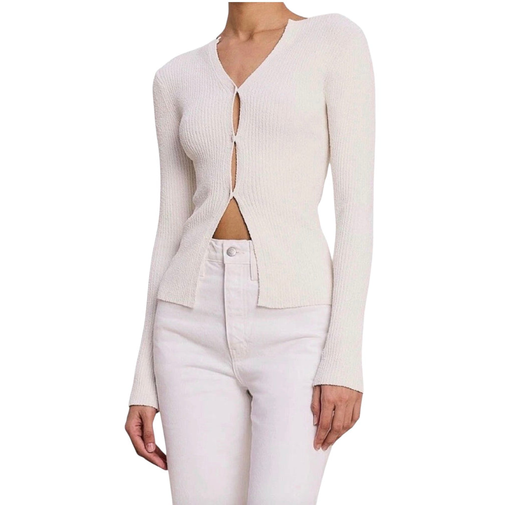 A.L.C. Miller Rib Knit Cardigan White Button Front V-Neck Sweater Small $395