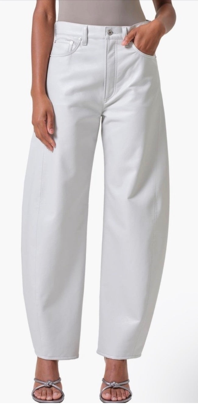 AGOLDE Luna High Waist Barrel Leg Leather Blend Pants in Wisp Sz 25
$348