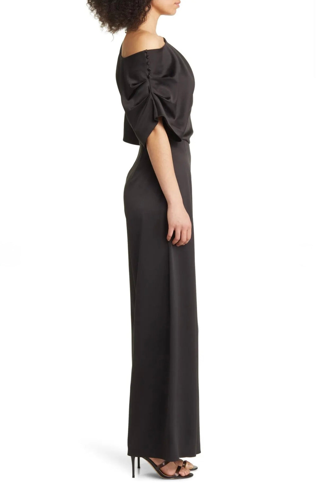 Elliatt Amari Off Shoulder Wide Leg Satin Jumpsuit Black Size Large $220