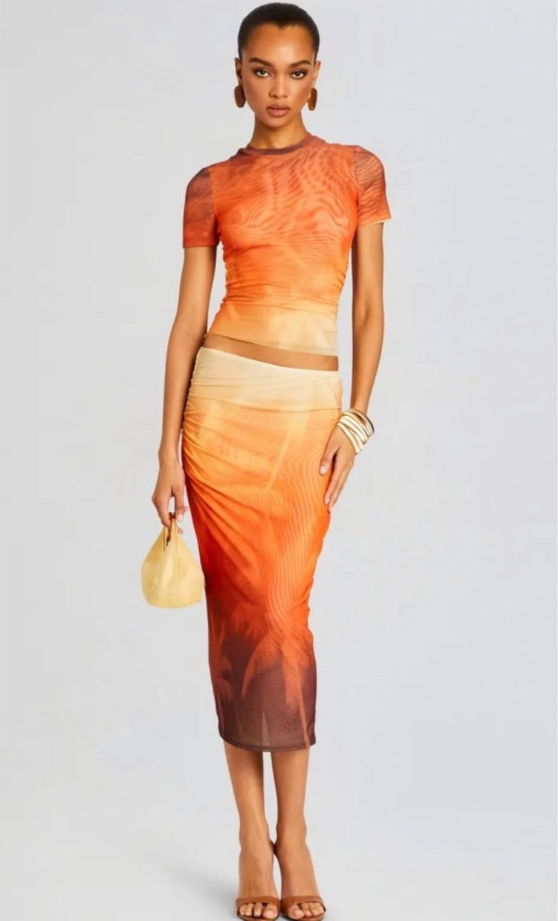 New! SER.O.YA  NIA MESH MIDI Skirt in Sunset Palm sz Small $248
