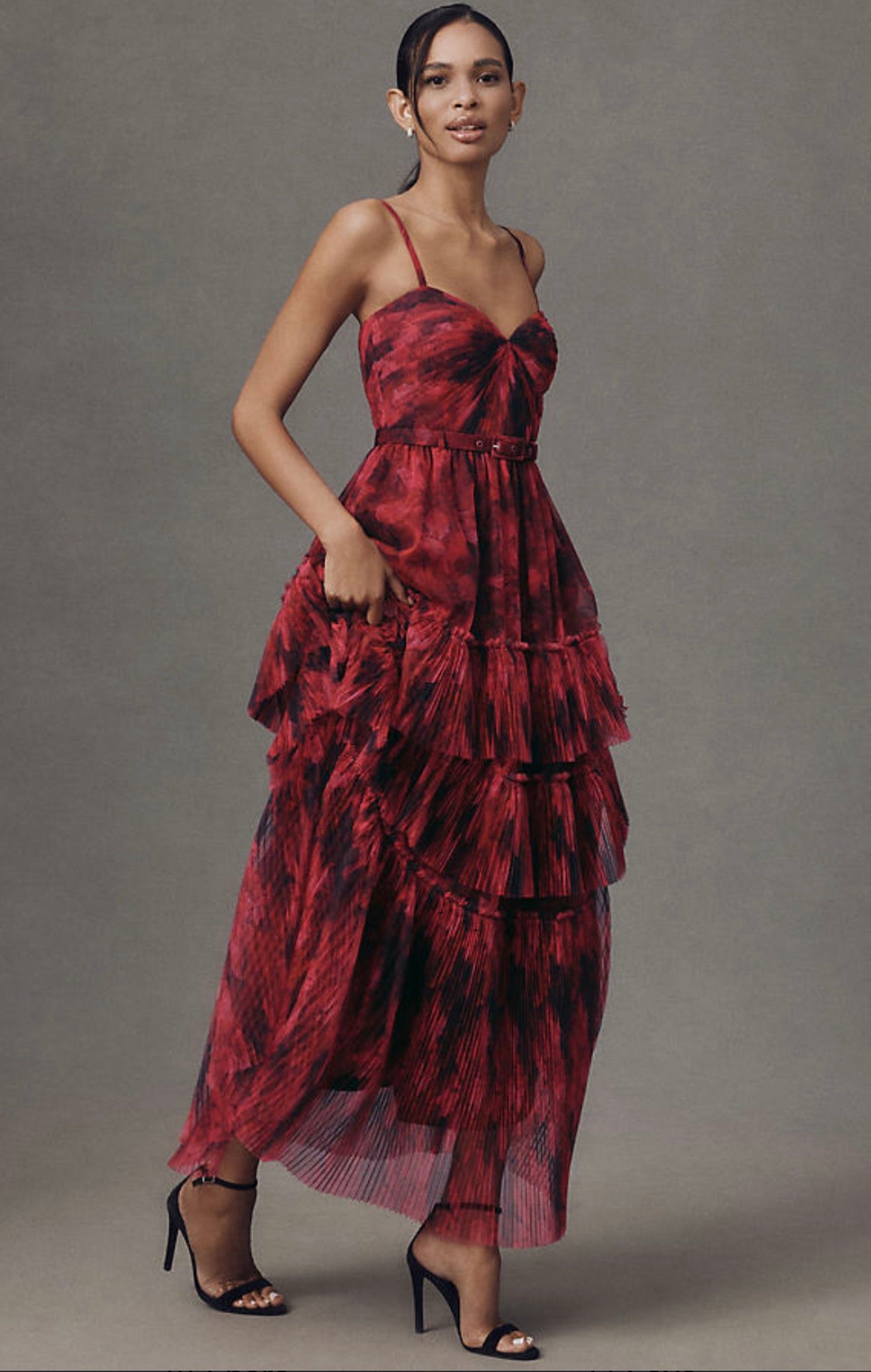 HUTCH Madelina Pleated Tulle Tiered Maxi Dress Sz 2