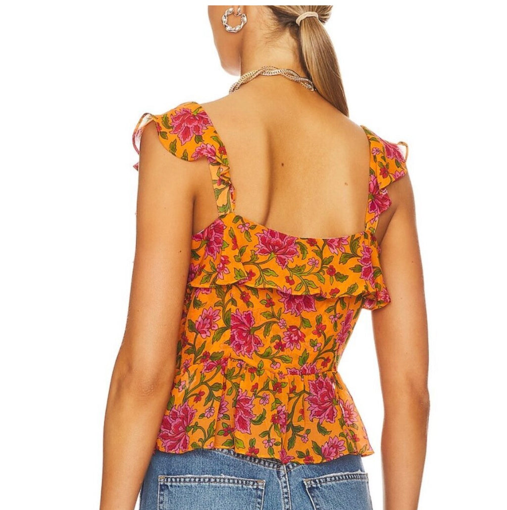 Veronica Beard Randa Ruffle Floral Silk top sz 0 $378