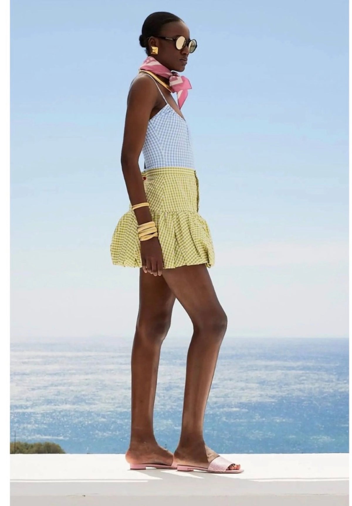 Caroline Constas Reina Bubble HemMini Skirt Pistachio Gingham Sz XS
