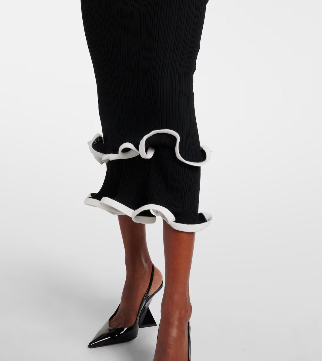 SIMKHAI Solani Ribbed Knit Ruffle Midi Dress Black Size Large
