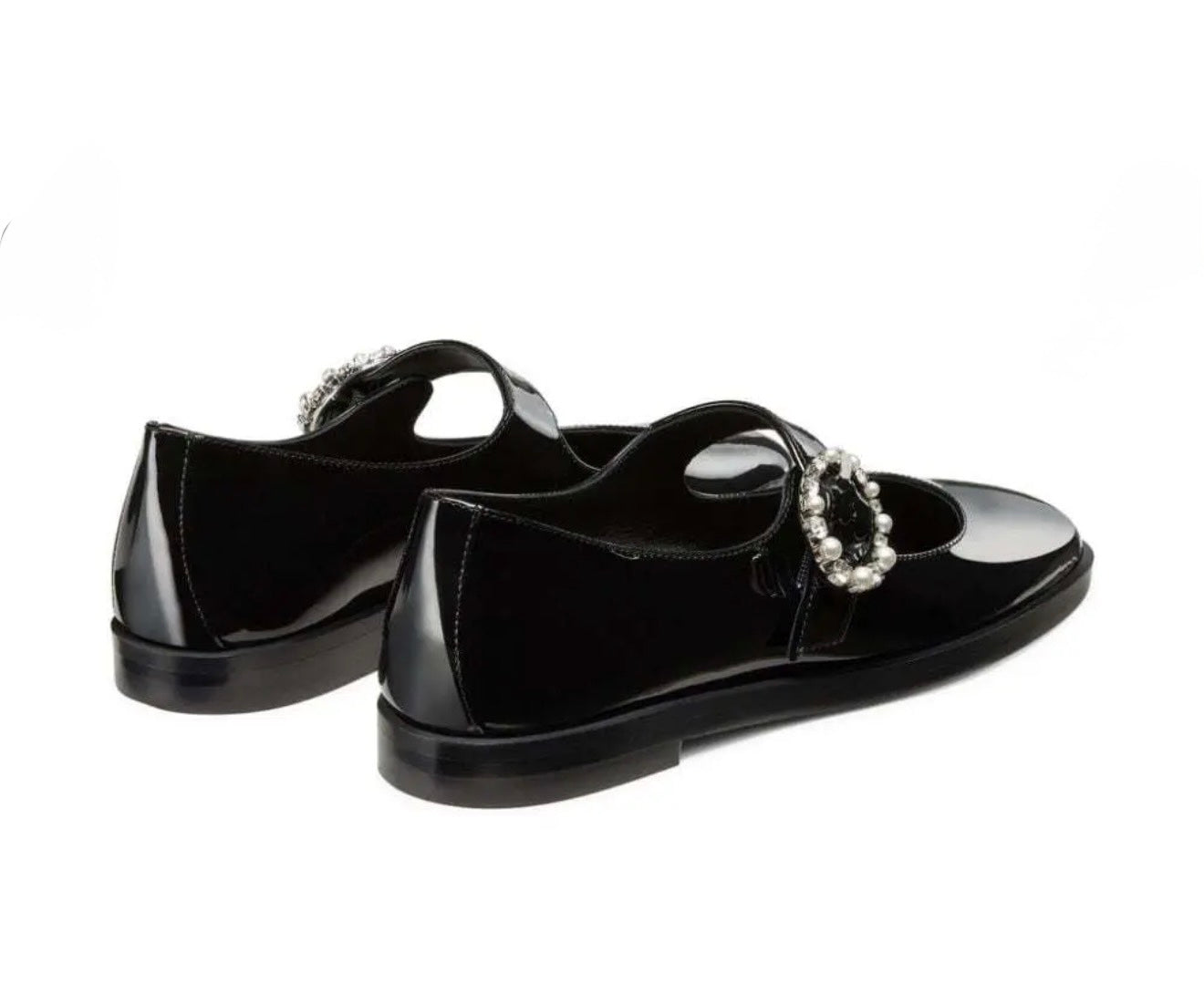 Stuart Weitzman Loralei Crystal Black Patent Mary Jane Flats Size 7.5