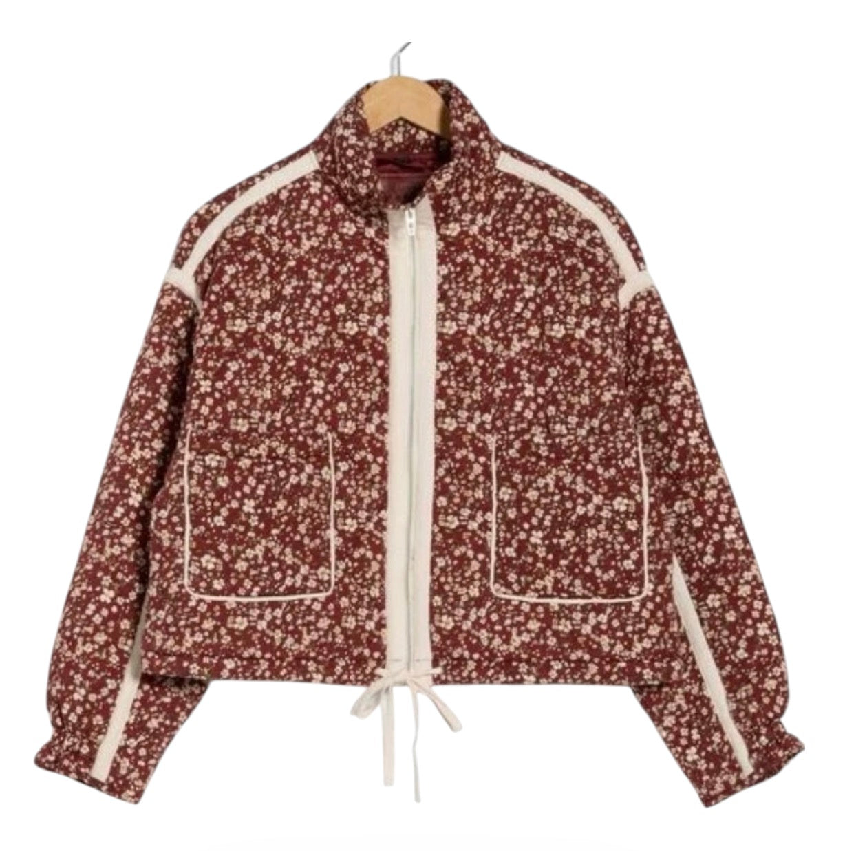BLANKNYC Cropped Quilted Floral Jacket Budding Bordeaux Size Large