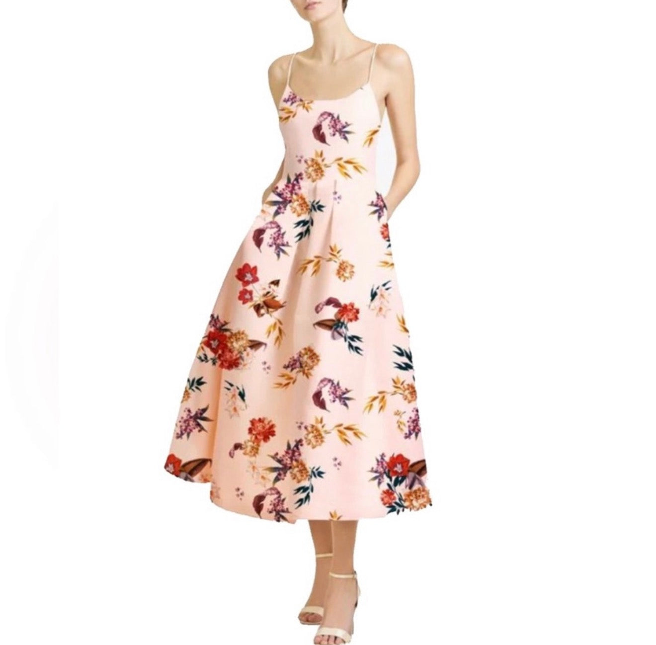Sachin & Babi Audra Pink Wildflowers Midi Dress Size 10 $695