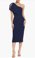 Dress the Population Tiffany One-Shoulder Midi Dress in Midnight Sz Medium $148