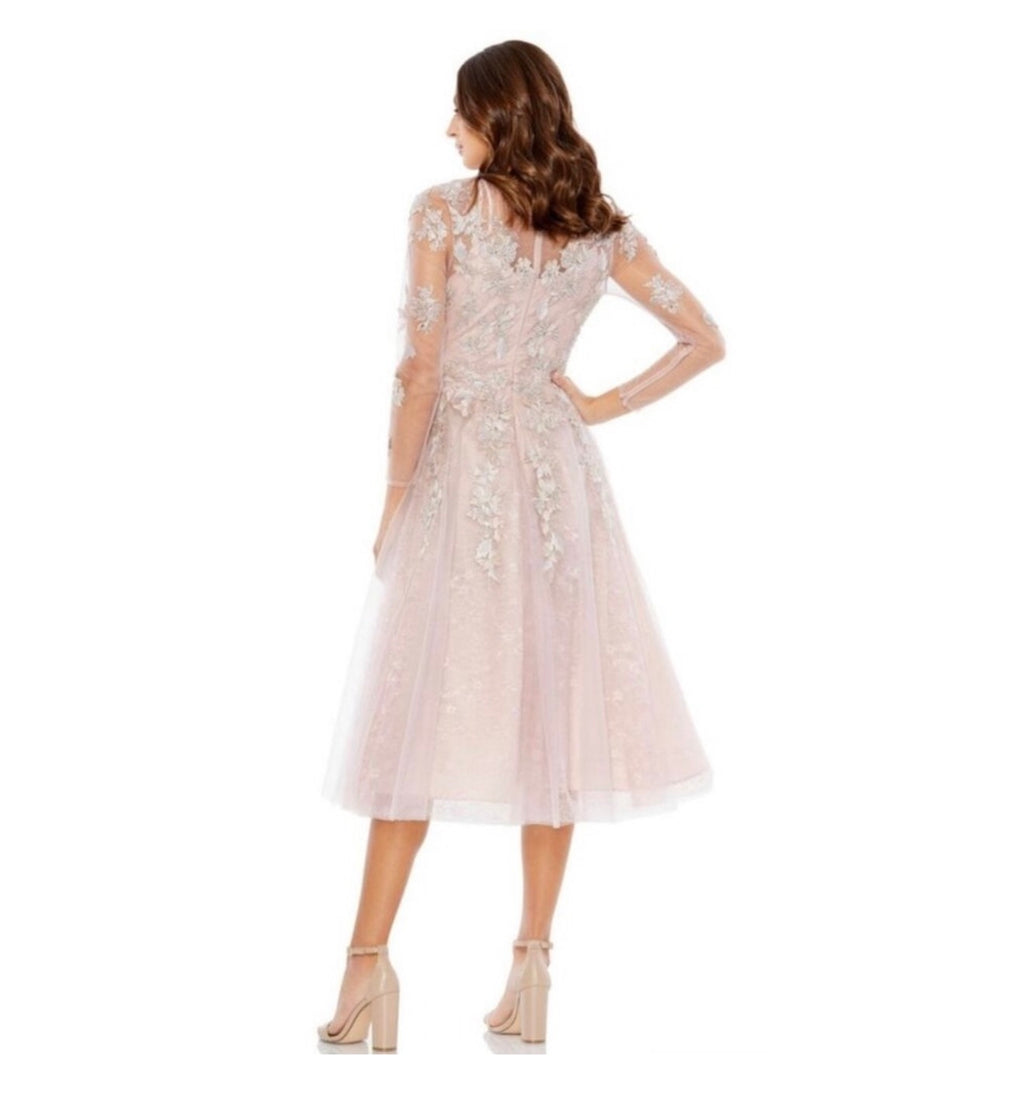 Mac Duggal 30681 Sheer Neckline Illusion Sleeve Dress Vintage Lilac Sz 4 $598
