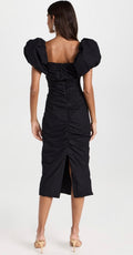 RHODE Tessa Dress Midi Puff Sleeve Midi Dress in Black $475