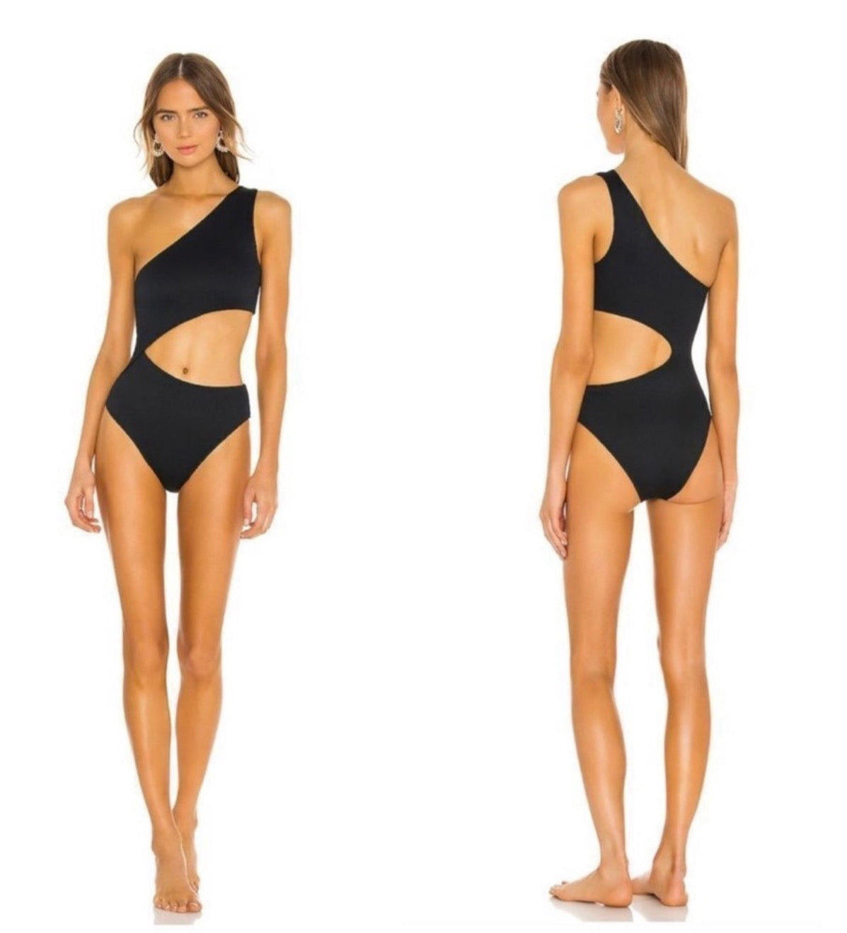 Beach Riot Celine Ribbed Cut Out One Shoulder Swimsuit Black Sz Medium $148