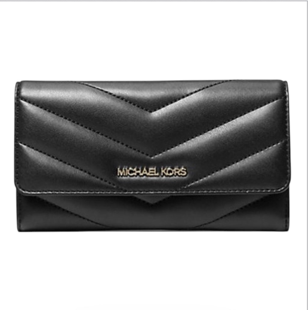 Michael Kors Jet Set Travel Large Quilted Tri-Fold Wallet in Black