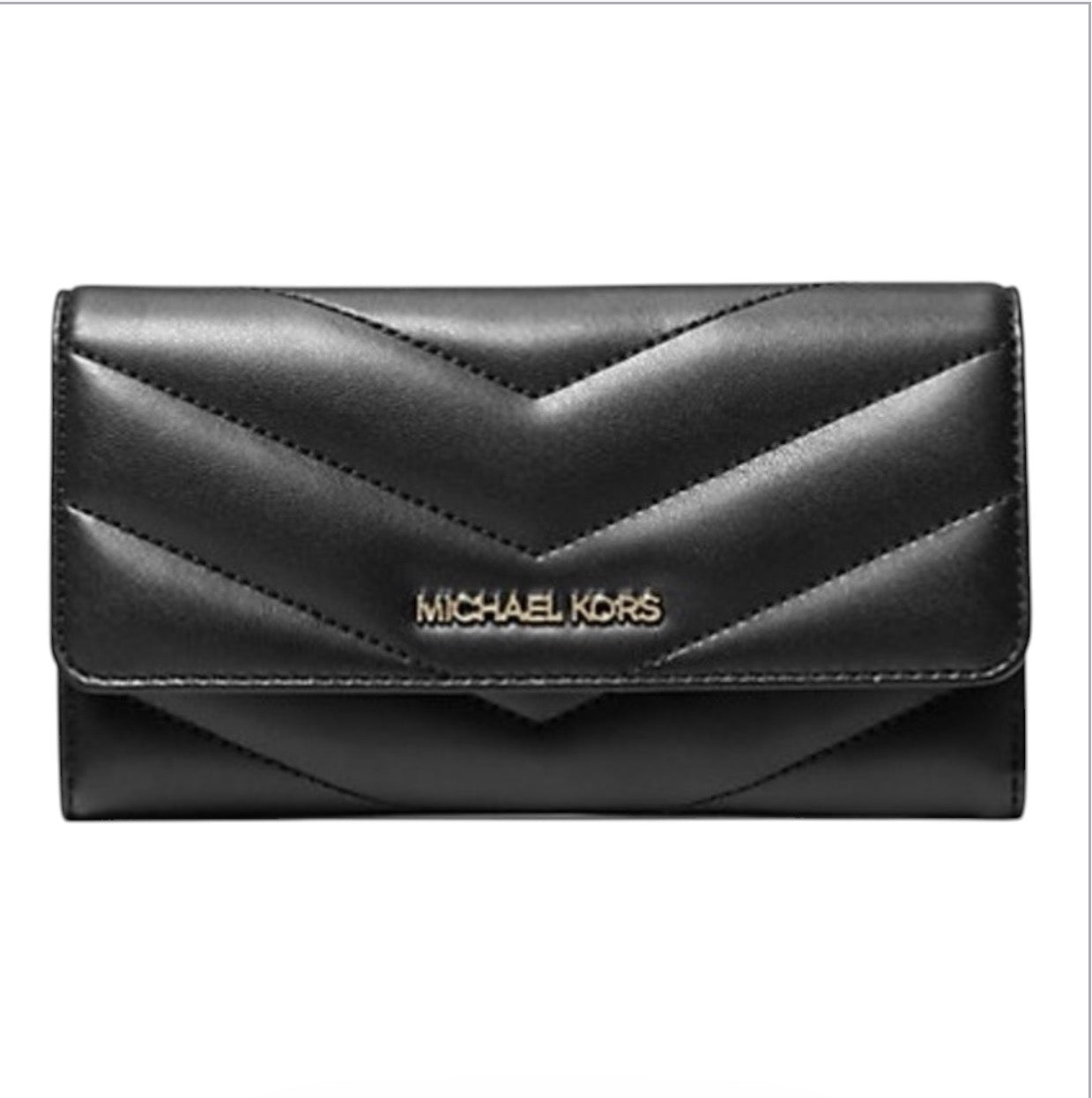 Michael Kors Jet Set Travel Large Quilted Tri-Fold Wallet in Black