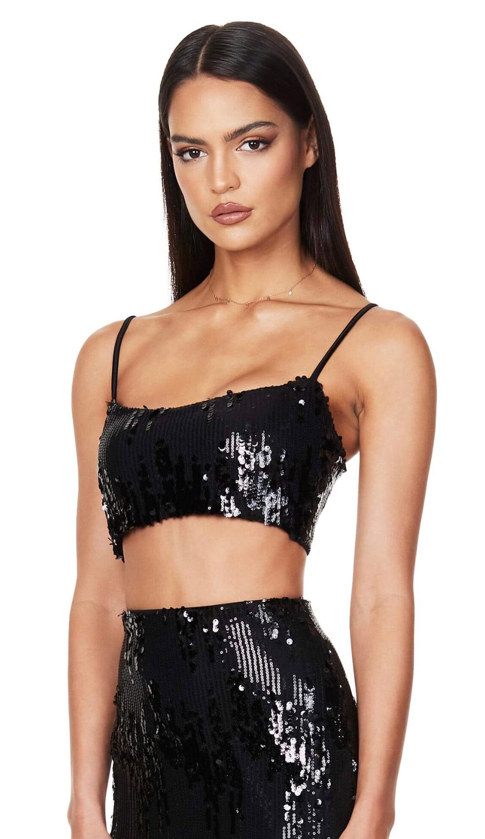 Nookie Cascade Sequin Crop Top in Black Sz Large $198