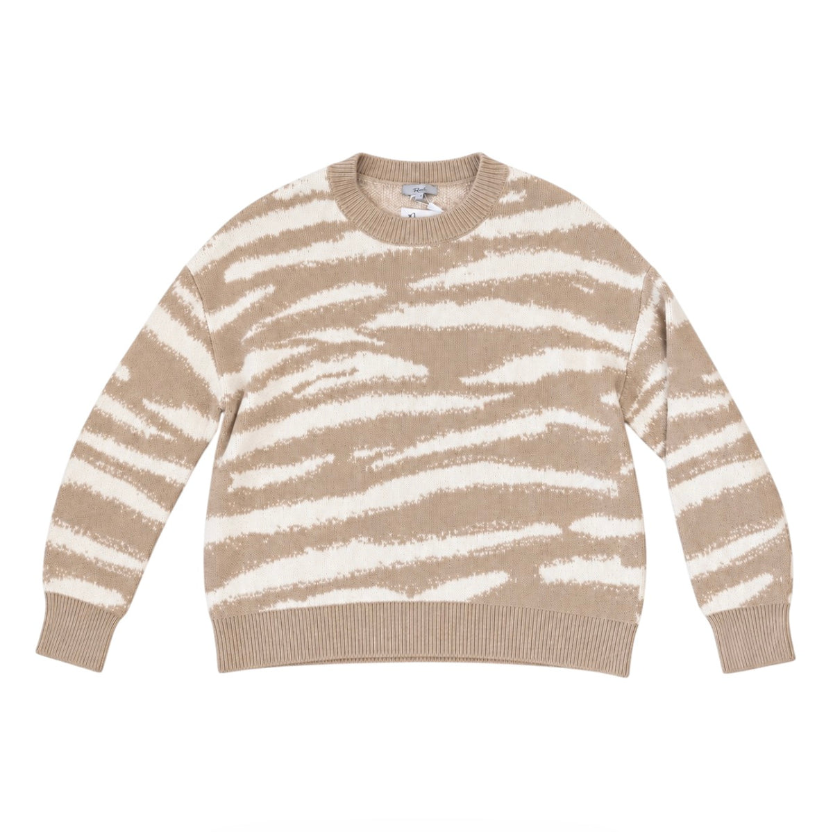 RAILS Women’s Virgo Camel Animal Stripe Cashmere Blend Sweater Size Large