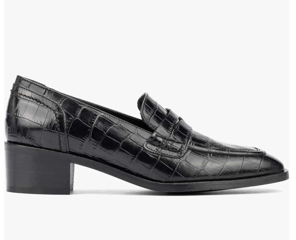 Aquatalia Riya Black Croc Embossed Penny Loafer Sz 7 $425