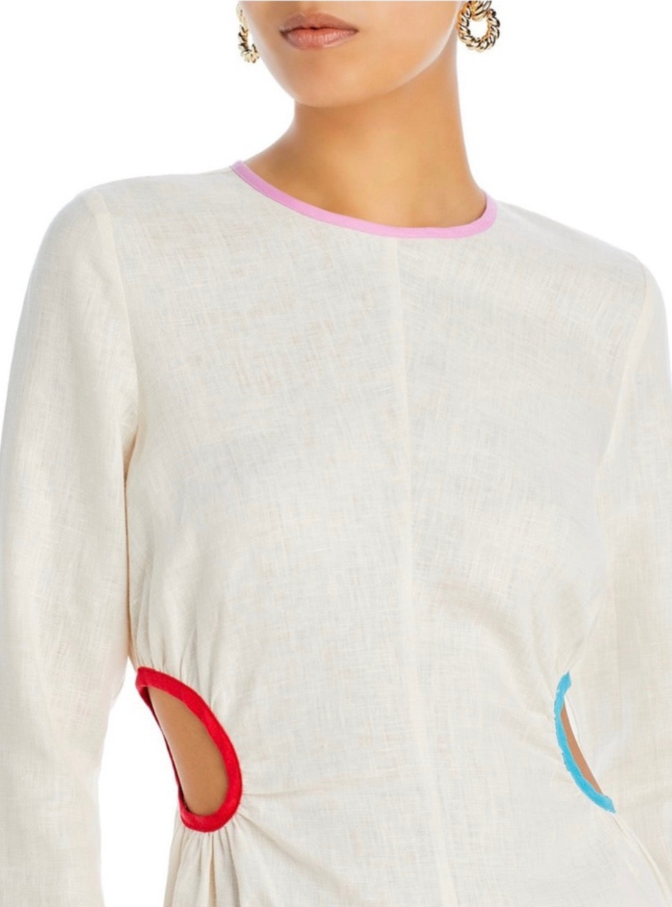 Rhode Thierry Linen Dress in Macadamia Rainbow Piping Sz 6 $450