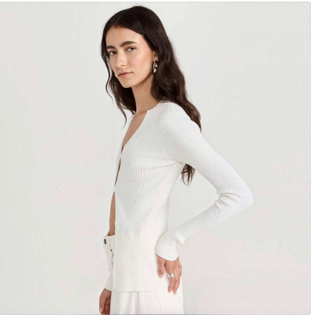 A.L.C. Miller Rib Knit Cardigan White Button Front V-Neck Sweater Small $395